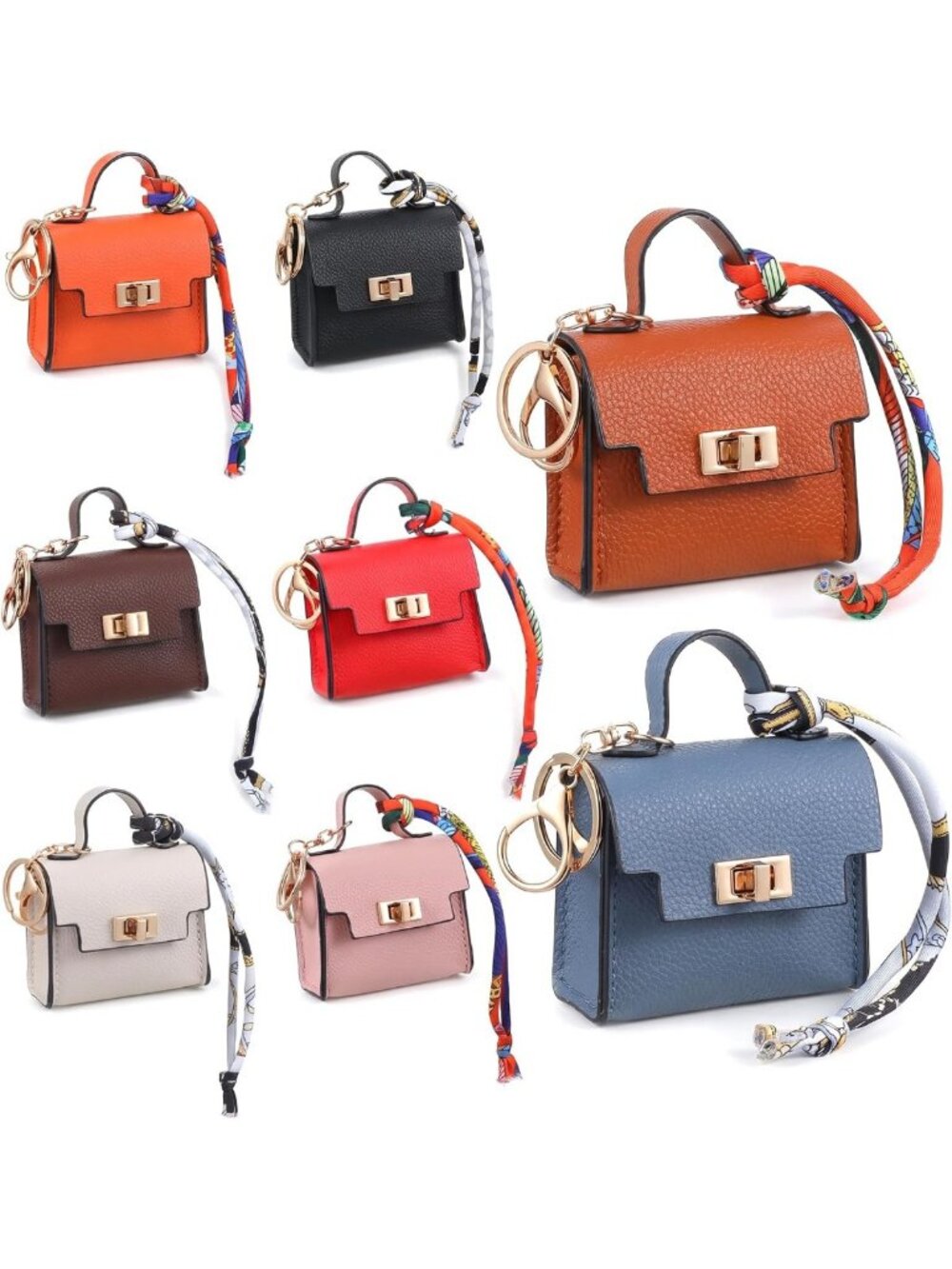 Mini Backpack Keychain Set - PU Leather Coin Purse, Makeup Bag, Card Holder, 8